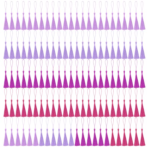 Image of NACHLYNN 120 Pcs Bookmark Tassels Bulk 13cm /5 Inch Silky Handmade Soft Craft Mini Tassels for Jewelry Keychain Making with Loops for Dress Decoration DIY Craft Accessory (Purple Series)