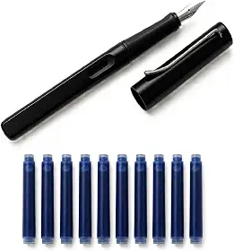 Caneta Tinteiro Ponta Fina 0.5 com 10 Cartuchos de Tinta Azul, Kit Completo