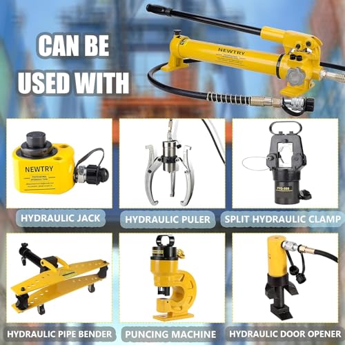 Image of NEWTRY 100 ton Hydraulic Ram Jack + CP-700 Hydraulic Hand Pump Low Profile Porta Power Kit Single Section Mini Jack 0.78'' Stroke Industrial Hydraulic Cylinder