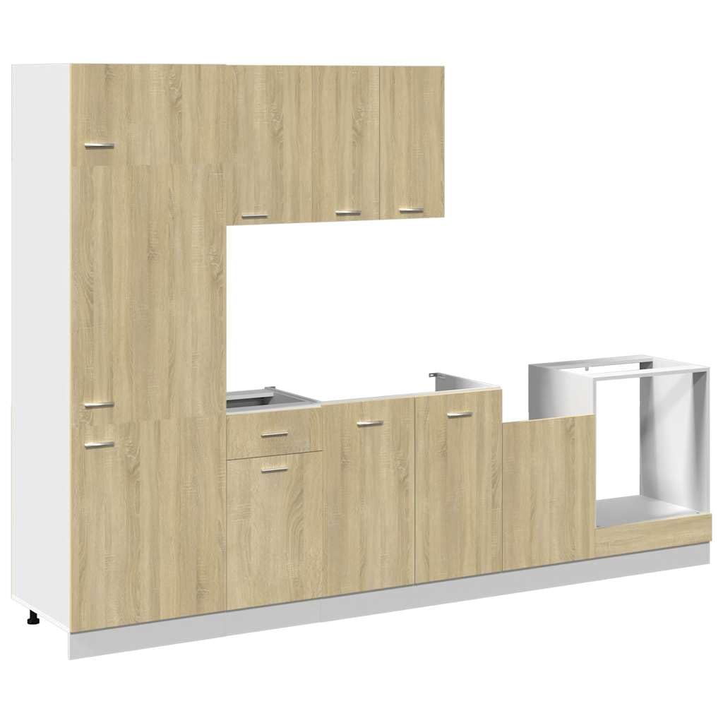 Set di 7 mobili da cucina Lyon in legno di quercia Sonoma, set di mobili da cucina con armadietto da incasso per forno, frigorifero e lavastoviglie, cucina modulare