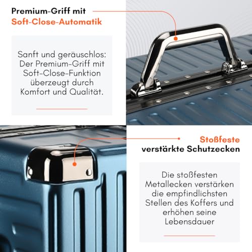 It’Go Aluminiumrahmen-Hartschalenkoffer L – ABS-Gepäck mit Metallecken, TSA-Schloss & 4× 360° Spinnerrollen, großer Reise-Trolley für Urlaub & Flugreisen – Blau