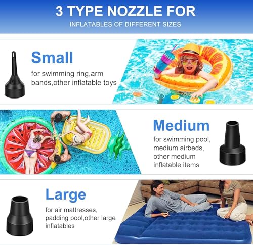 Image of Electric Air Pump, Electric Pump for Inflatables, 150W Pool Pumps, Portable Deflator Pumps with 3 Nozzles for Air Mattress, Swimming Ring | Black
