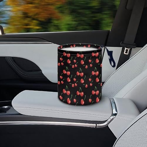 Image of Red Cherry Car Trash Can - Cute,Portable,Collapsible Back Seat, Front Console, Floor, or Hanging Headrest Waste Basket Car Garbage Bag