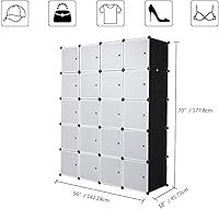 Vista 3 de MENGK 20 Cube Organizer Stackable Plastic Cube Storage Shelves Design Multifunctional Modular Closet Cabinet with Hanging Rod White Doors and Black
