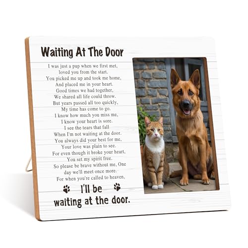 Qiwog Pet Dog Cat Memorial Photo Frame - Waiting At The Door Dogs Wooden Tabletop Picture Frame - Sympathy Memorial Gifts For Loss Of Dog Cat Owner - In Loving Memory Minimalist Frames Favors -06