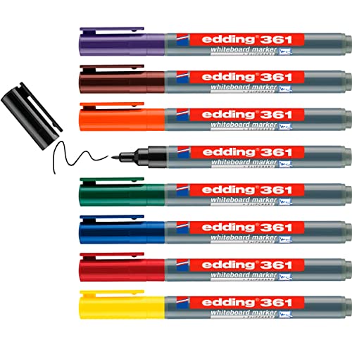 edding 361 whiteboardmarker set - flera färger - 8 whiteboard pens - rund spets 1 mm – torkas bort utan vatten – för whiteboard, blädderblock, anslagstavla, memo-tavla – sketcher – går att fylla på