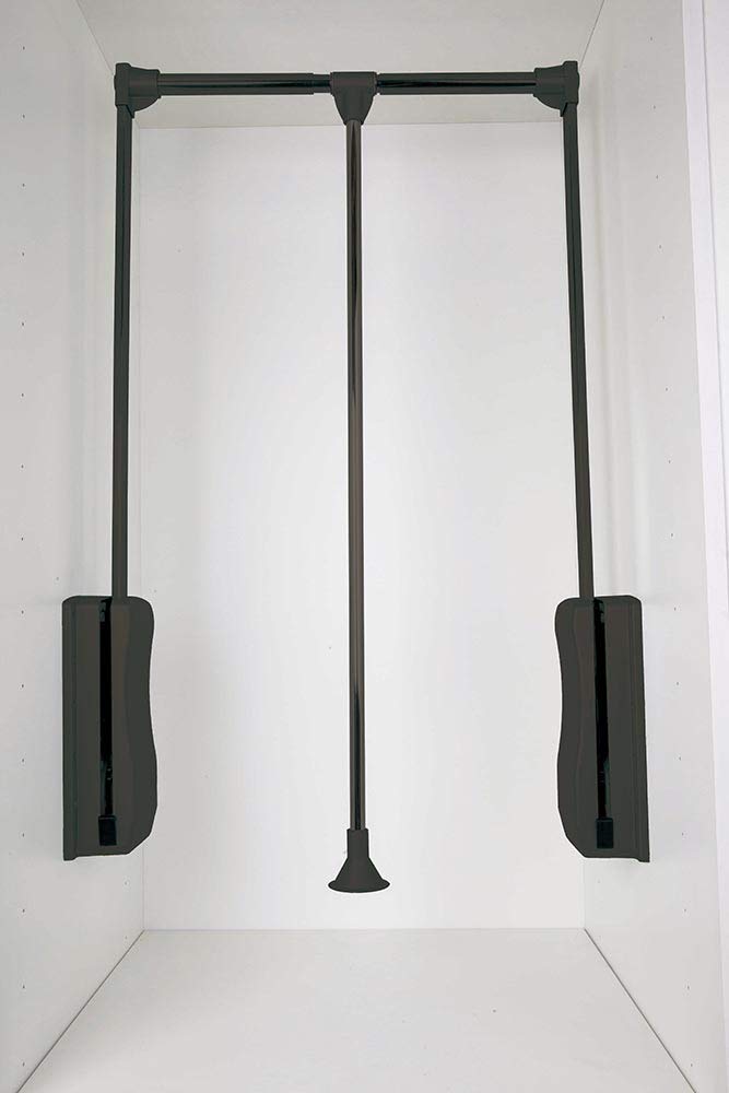 AZERODESIGN-Perchero- Barra Armario- Abatible- Colgador Ropa Elevable Vestidor o Armario-Tirador Central-Resistencia 15kg-Anchura Regulable-Color Antracita 450-600MM)