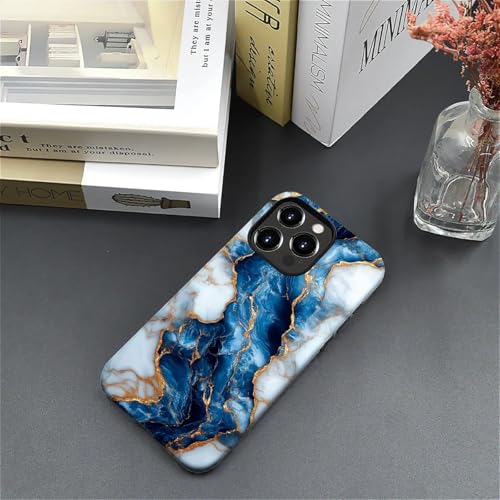 Coque rigide iPhone 16 Pro Max antichoc mate marbre bleu blanc or fille garçon - 6