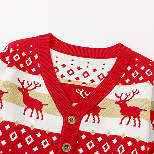 Kids Christmas Cardigan Sweaters Xmas Reindeer Button Up Pullover 2-7 Years2