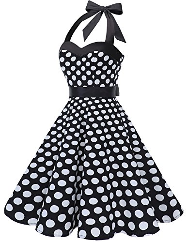 DRESSTELLS Women's Vintage 1950s Cocktail Dress, Retro Tea Party Halter Swing Dresses