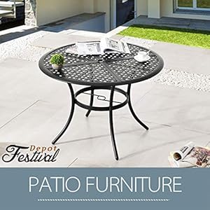 Festival Depot 42.1'' Patio Dining Metal Round Table with 2.04'' Umbrella Hole & Mesh Top Outdoor Furniture for Deck Garden Porch, Black, PF19220 Festival Depot 421 Patio Dining Metal Round Table with 204 Umbrella Hole Mesh Top Outdoor Furniture for Deck Garden Porch Black PF19220
