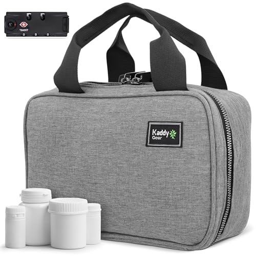 Kaddy Secure Pill Organizer Box, Storage for Bottles of Medicine or Supplements; Toiletry; Travel or Home, TSA Approved Lock(Grey)