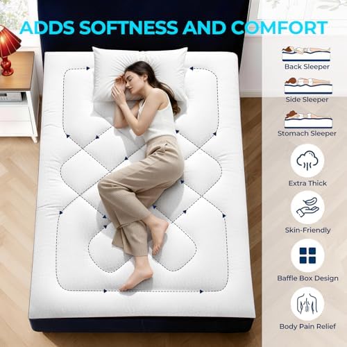 KELTARO Premium Mattress Topper Queen Size,4 Inch Dual Layer (2" Gel Memory Foam + 2" Plush Pillow Top) Comfort Support, Thick Mattress Pad Cover for Back Pain (60x80 inch) — view 4