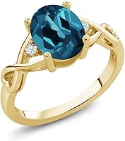Vista 1 de Gem Stone King Anillo de plata chapada en oro amarillo de 18 quilates con topacio azul Londres y topacio blanco para mujer