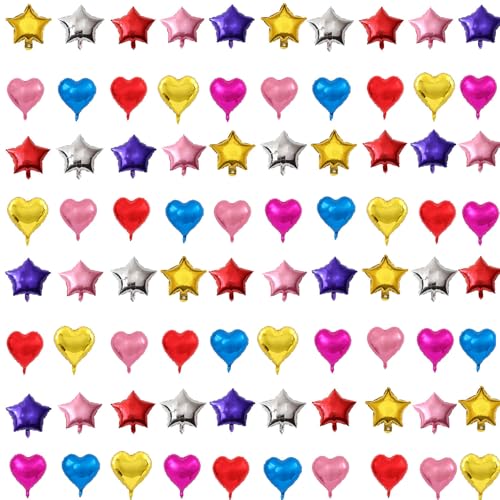 80pcs 5Inch Star and Heart Foil Balloons Mini Heart Balloons for Birthday Anniversary Wedding Baby Shower Christmas Party DecorationCannot Float