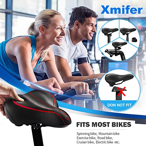 Xmifer Oversized Bike Seat, Comfortable Bike Seat - Universal Replacement Bicycle Saddle - Waterproof Leather Bicycle Seat With Extra Padded Memory Foam - Bicycle Seat For Men/Women (Red) #TOP5