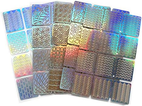 5pcs Nail Art Stickers Hollow Metallic Geometric Pattern Water Transfer Slide Decal Sticker Nail Art Tips Glitter DIY Design Stencil Assorted Patterns for Women Girls Kids Manicure Nail Salon