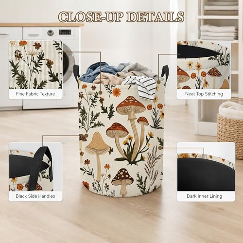 Image of Mushroom Flower Laundry Basket, Foldable Oxford Cloth Botanical Garden Laundry Hamper with Handles, Tote Bag Clothes Storage Bucket for Laundry Room /Bathroom /Bedroom /Dormitories 20.8 inchx16 inch