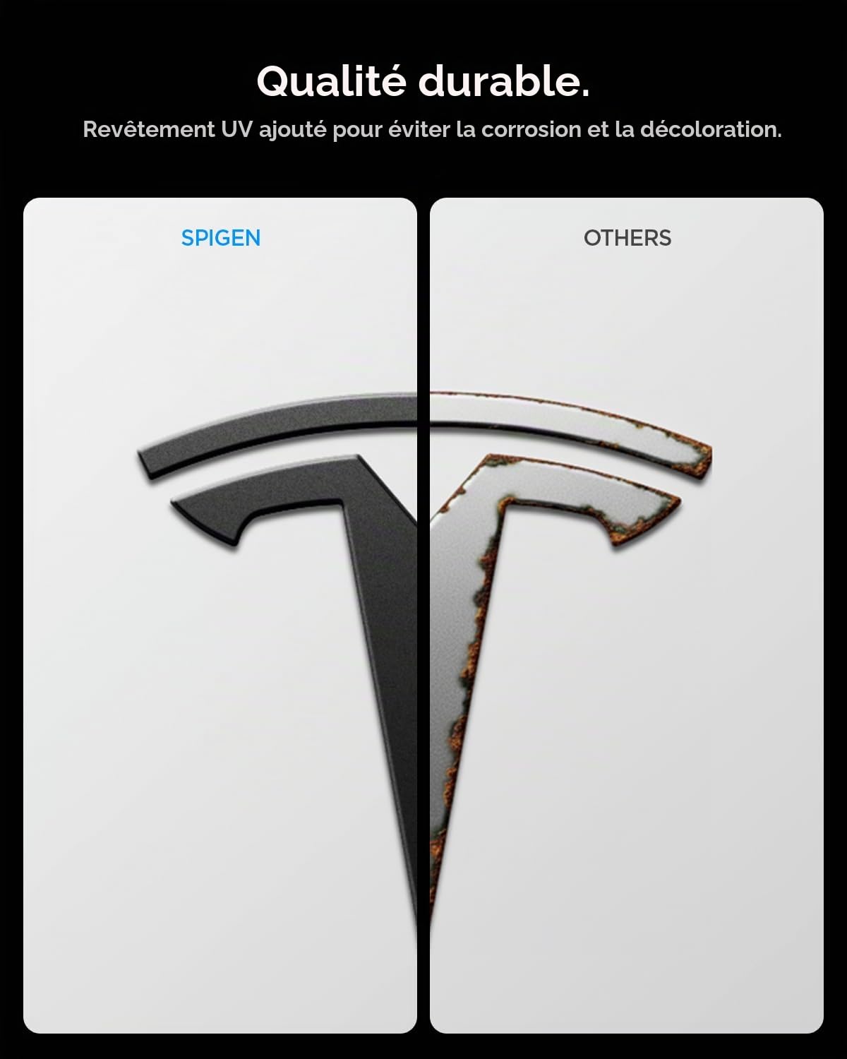 Spigen Tesla Model Y Juniper 2025 2026 Emblèmes Logo Avant, Badge Premium en PC Résistant aux Rayures, Conçu pour Accessoires Tesla Model Y Juniper – Noir