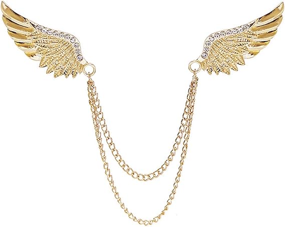 Amazon Angel Wings タッセルチェーンブローチカラーピン ラインストーンメタルフェザーラペルピン スーツコート 胸ピン レディース メンズ アクセサリー ゴールド ブローチ 通販
