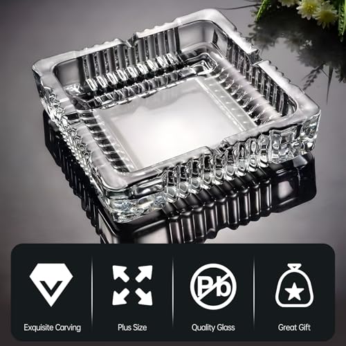 Ashtray 7 x 7 inch, Large Glass Ashtrays for Cigarettes Cigar, Decorative Square Ash Tray for Indoor Home Office Decor or Patio Balcony Outdoor Use - Image 5