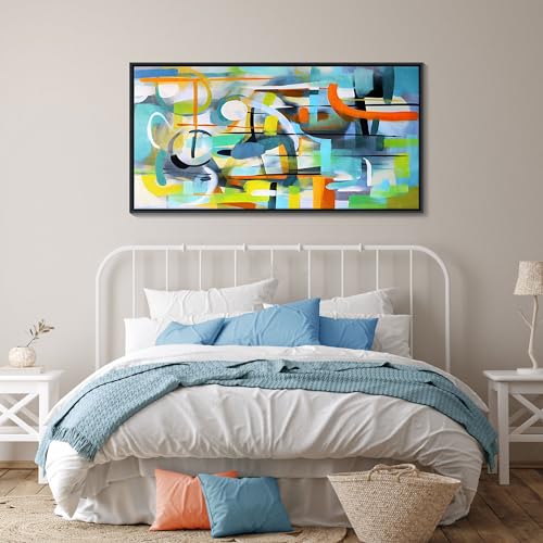 Image of Mofutinpo Abstract Wall Art - Colorful Canvas Wall Pictures with Teal and Blue Line Art - Framed Modern Art for Living Room and Bedroom Wall Decor - Office Wall Art 2448