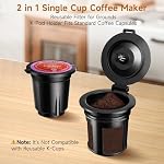 Petite cafetière à service unique, machine à café rapide à brasser une tasse pour la tasse K et le sol, 6 à 12 oz. Tailles de bière, Capsule Machine à café avec rappel de décapage et réservoir de visionnement, noir