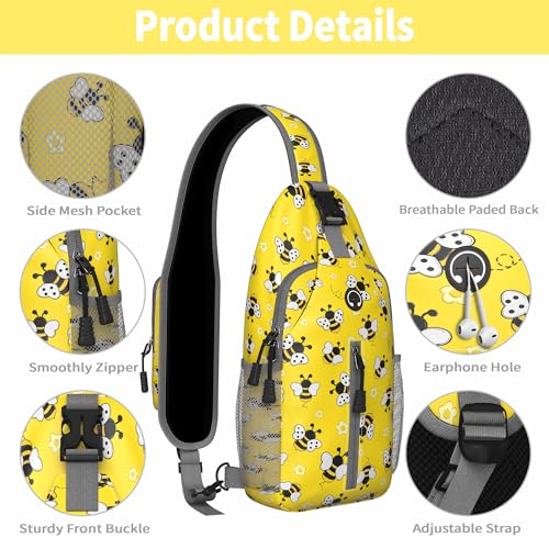 Image of Bee Sling Bag for Women Men Small Crossbody Bags Mini Water Resistant Casual Chest Bag Backpack Shoulder Daypack for Travel Hiking