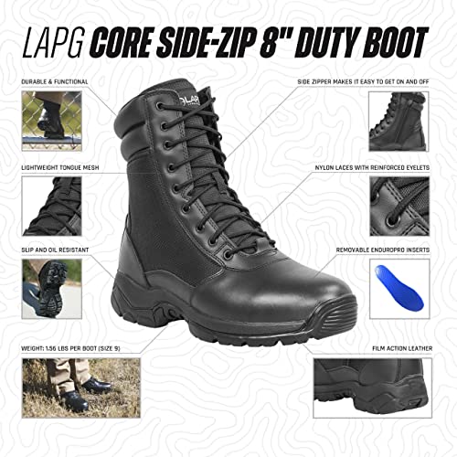La Police Gear Men's Core 8" Side-Zip Duty Boot, Oil & Slip Resistant Lightweight Leather Uniform Boot, Men's Tactical Boot - Black - 10.5-Standard #TOP3