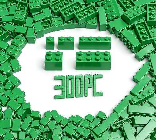 300Pcs Building Bulk Assortment Pack - Green Bricks with 5 Sizes, Compatible with Lego and Parts