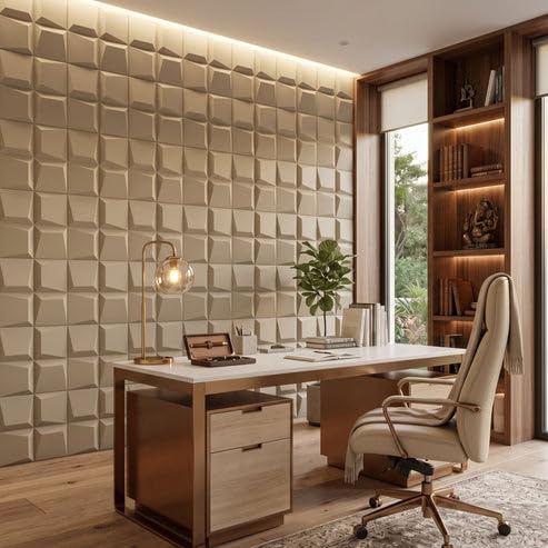 Image of Kayra Decor 3D PVC Wall Panels for Bedroom & Living Room | Cube Design | White Tail Color | 19.7 x 19.7 Inch | Pack of 18 | 42.48 Sq Ft