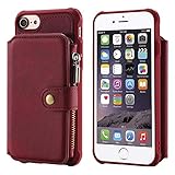 Techcircle Wallet Case for iPhone SE 2020, iPhone 7/iPhone 8 Zip Pocket Case Premium Leather Flip Stand Cover Case with Card Holder [Magnetic Closure] Case for iPhone 7/8/SE (4.7-inch) - Red