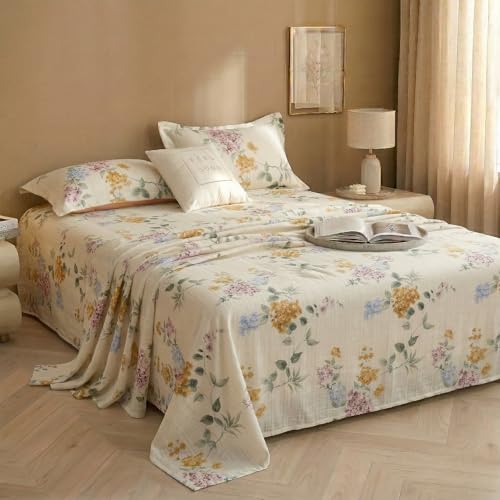 Image of BSB HOME Cloud Cotton King Size bedsheet | Flatsheet Summer Sheet with Two Pillow Covers | Super Soft Bed Sheet for King Size Bed Durable| Floral Design (270 x 250 cm, Off White & Vintage Hydrangea)