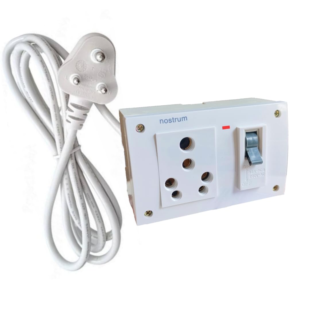 Power Extension Board with Copper Wire, 6A/16A Socket, Built-in 32A MCB/Indicator Light | Extension Box for Vaccume Cleaner, Air Purifier & Multiple Home Appliances (16A Big Plug, 3 metre Wire)