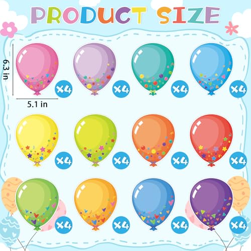 Image of 48Pcs Balloons Paper Cutouts for Bulletin Board Decorations, Colorful Balloons Cut Outs for Birthday Baby Shower Party Decor
