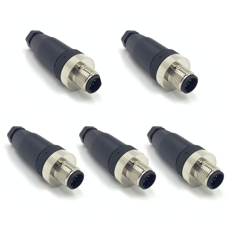10Pcs M12 8 Pin Male Connector, Straight Field Assembly Wireable Adapter 12mm A Code Industrial Circular Connector IP67 Waterproof Sensor for PG7 Cable Unshiled 30V 2A AC/DC for Electric Bicycles