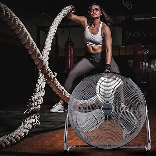 Senelux Floor Fan - Chrome Gym Fan - Electric Portable Cooling Fan for Home/Gym/Office Use - 3 Speed Settings with Tilting Feature - High Velocity Cold Air Circulator