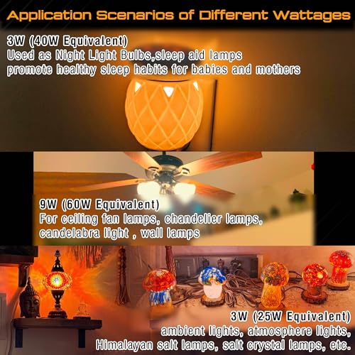 Image of E12 Small Candelabra Base Amber Sleep Light Bulbs,1800K Blue Light Blocking | G45 Warm Night Light Bulbs 25W-40W Equivalent, 3W 300LM E12 Amber Light Bulb for Healthy Sleep, Bedroom, Non-Dimmable, 2 pack