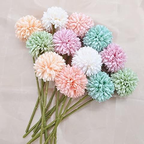 HoYuanFlo Artificial Chrysanthemum Ball Flowers Bouquet 12pcs Present for Important People Glorious Moral for Home Office Coffee House Parties and Wedding (Colorful) Cover