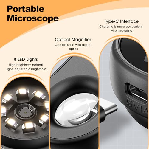 Image of Handheld Digital Microscope, Fixed Focus Portable Microscope, Digital Microscope with 2in Color Screen, 200W Pixel, 500x Magnification Digital Magnifying Glass with 8LED Lights