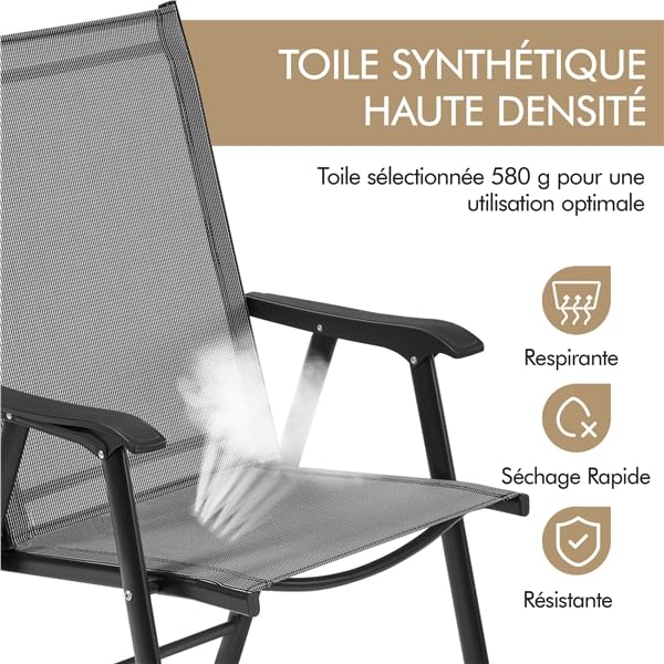Yaheetech Lot de 2 Chaises de Jardin Pliantes avec Accoudoirs, Chaises d´extérieur en Toile pour Patio Porche Terrasse Piscine Gris