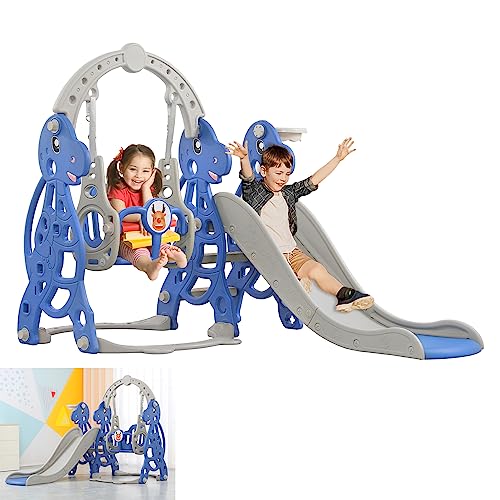 UISEBRT Kinder Rutsche Kinderrutsche Schaukel Basketballkorb, 4 in 1 Kleinkinderrutsche, Kletterleiter Kinder Fun-Slide Gartenrutsche Indoor & Outdoor, ab 1 Jahr (4-in-1, Arch)
