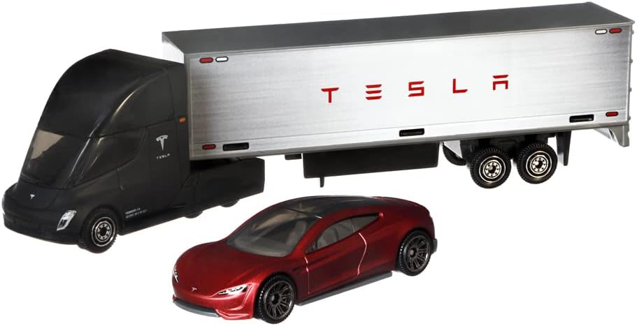 Convoys Collectible Cars Die-cast Series - Inspired by Tesla Semi & Box Trailer and 2020 Roadster Gray, Red