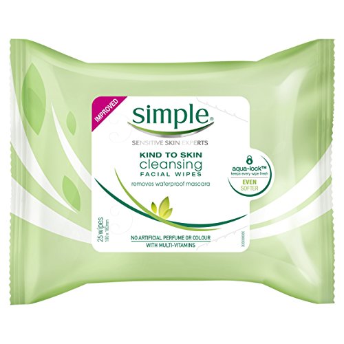 Simple Kind to Skin - Facial Wipes for sensitive skin with Glycerin, Vitamin E,and Vitamin B5 -25 Count (Pack of 6)