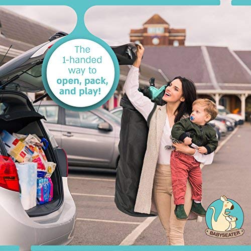 Portable Playard Play Pen for Infants and Babies - Lightweight Mesh Baby Playpen with Carrying Case - Easily Opens with 1 Hand (Turquoise)