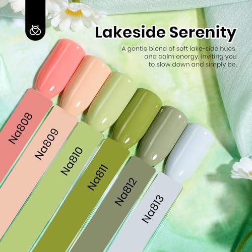 Image of Beetles Summer Gel Polish Set - 6 Colors Hema Free 15ML Full Size Green Nude Pink Gel Polish Kit Soak Off Uv LED Nail Lamp DIY Home Manicure Salon Lakeside Serenity Gift for Women Girls