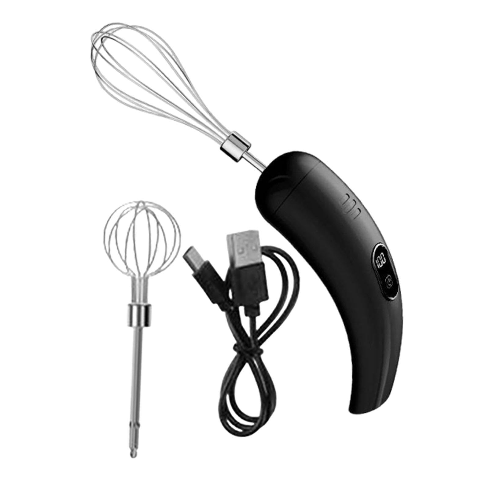 Sbattitore Elettrico Portatile Senza Fili, Montalatte, Mixer Regolabile a 5 Velocità USB, Fruste in Acciaio Inossidabile, Adatto per La Cucina E Il Ca, Nero