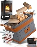 WEIDEBACH® Holzkorb für Kaminholz 35L (erweiterbar auf 50L), Kaminholzkorb grau schwer belastbar, Feuerholzkorb 40cm x 30cm x 30cm, Brennholzkorb mit rutschfestem Griff, Kaminholz Aufbewahrung