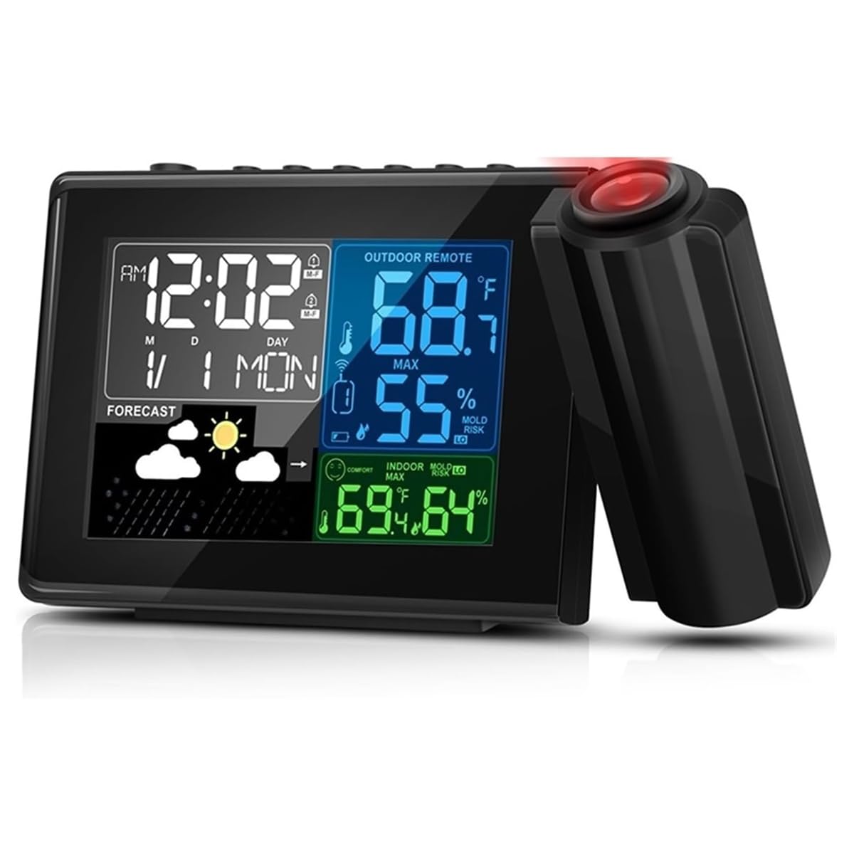 Vjsujehgy Temperature and Humidity Weather Station Wireless Outdoor Thermometer Weather Forecast Projection Alarm Clock