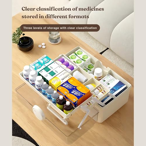 Image of HoopVool Clear Plastic Medicine Storage Box Organizer, Family Emergency Kit Portable Lockable Container for, Art Craft and Cosmetic Household Organizer (Pink, First Aid Box)